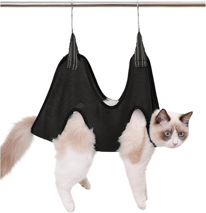 Cat Grooming Hammock Harness for Small Dogs,Pet Hammock Restraint Bag for Bathing Nail Trimming Ear Eye Claw Care_M(Black), Medium