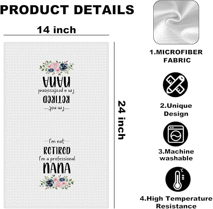 Nana Gifts, Nana Kitchen Towels 24x14 Inch, Gift for Grandma From Grandkids, Reusable Professional Hand Tea Towels for Kitchen Bathroom Decor, Waffle Weave Absorbent Dish Hand Cloth Tea Towel