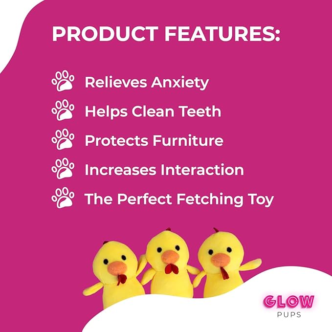 Glow Pups Chicken and Egg Hide and Seek Interactive Dog Toy with Squeaker, Promotes Mental Stimulation, 7 X 6 Inches (Egg and 3 Chickens, Blue and Yellow)