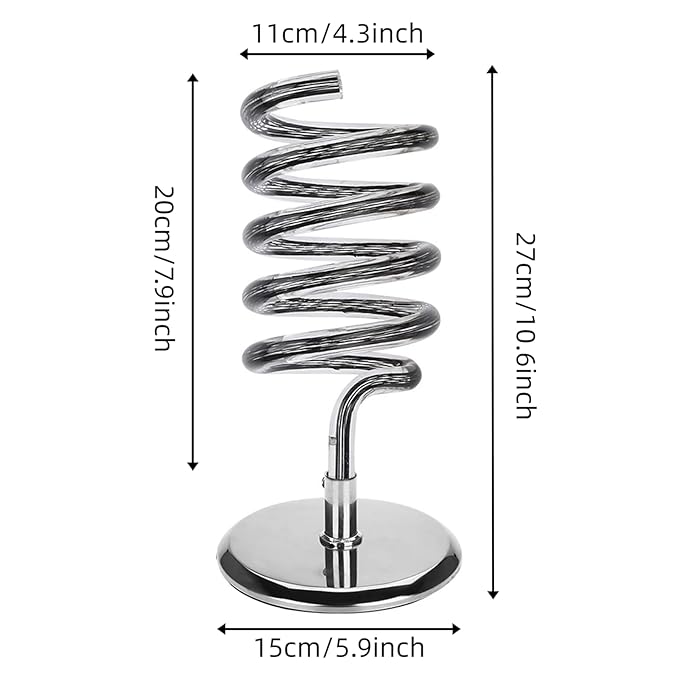Hair Dryer Holder Countertop, Acrylic Hair Dryer Stand with Stainless Steel Base, Countertop Spiral Blow Dryer Holder Hair Tool Organizer for Bathroom, Vanity, Salon, Home