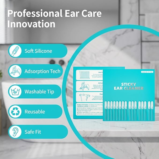3Box Sticky Ear Cleaning Sticks, Ear Wax Removal Tool Kit, Gentle Adhesive Ear Cleaner for Adults & Kids, Disposable Soft Ear Care Swabs for Home Travel Use, Safe Ear Hygiene Cleaning Kit 72pcs