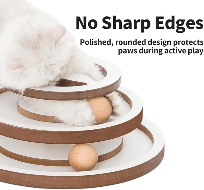 Lulu's world Cat Ball Track Toy,Natural Wooden Kitty Toys Roller,3-Level Tower with Puzzle Top,Fully Assembled Interactive Fun Toy for Kitten Mental Physical Exercise-11-Inch