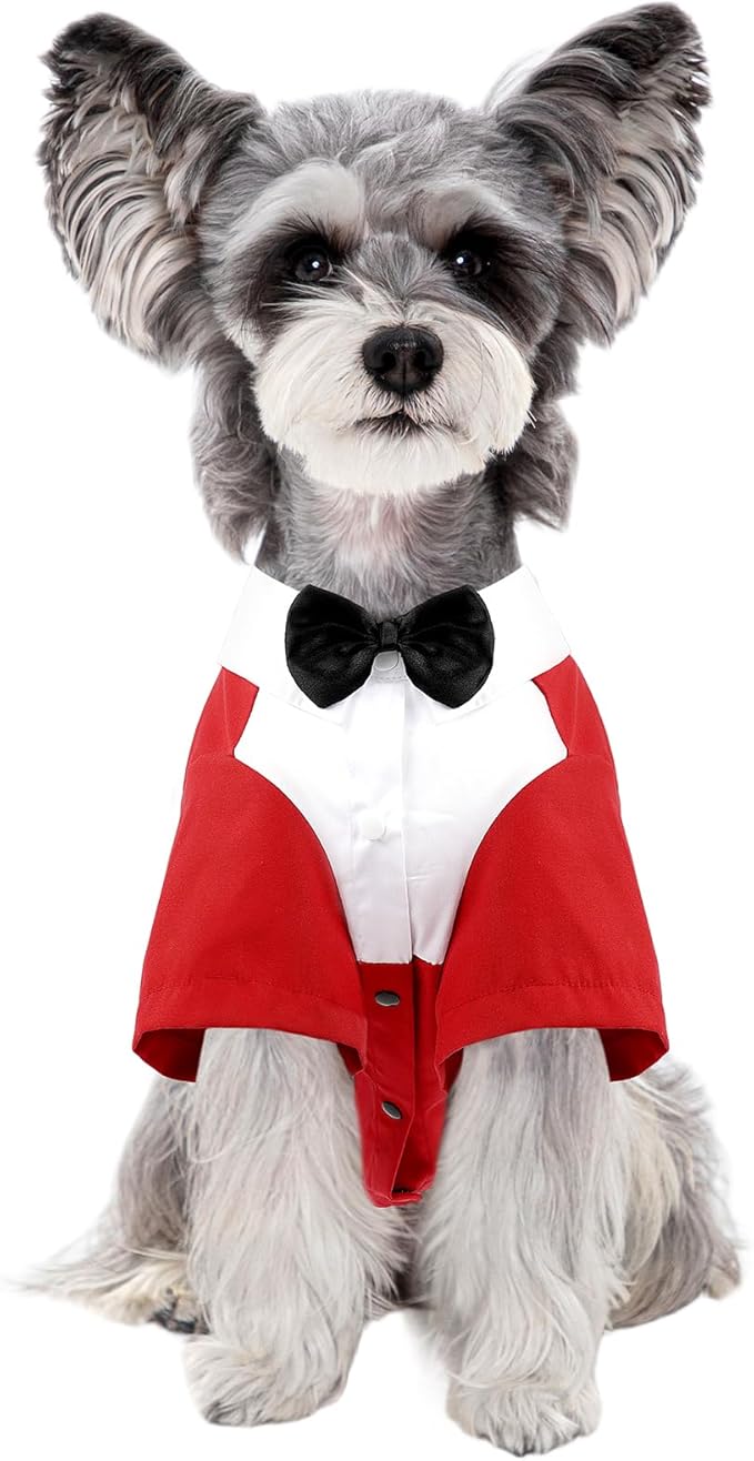 Kuoser Dog Tuxedo and Bandana Set, Dog Wedding Suit with Bow Tie, Formal Pet Tux Party Birthday Costume Shirt for Small Medium Large Dogs, Puppy Prince Attire Outfit for Halloween Valentines Christmas