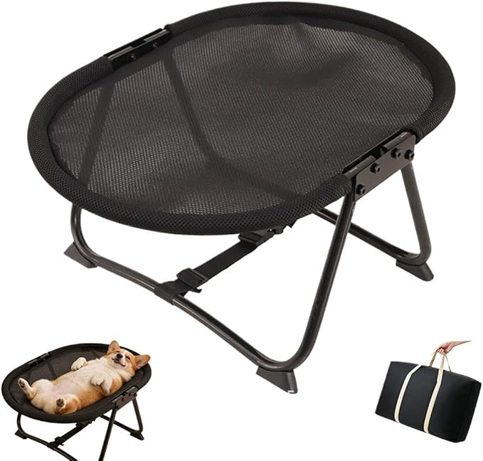 Cat Hammock, Foldable Elevated Cat Bed with Metal Frame, Raised Cats Lounge Chair, Breathable Non-Slip Fabric, Easy Maintenance, Indoor Outdoor Pet Couch for Cats Dogs Kittens (Black)