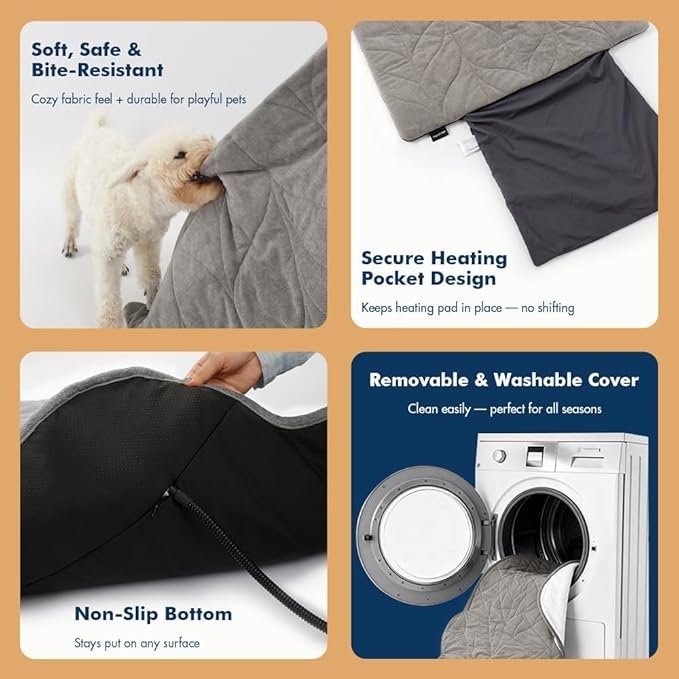 Vagascape Dog Pad (48"x28") - Waterproof Heated Mat & Pet Bed for Indoor and Outdoor Use, Chew Resistant Cord, Machine Washable Cover with Wheat Pattern Quilting, for Cats and Pets