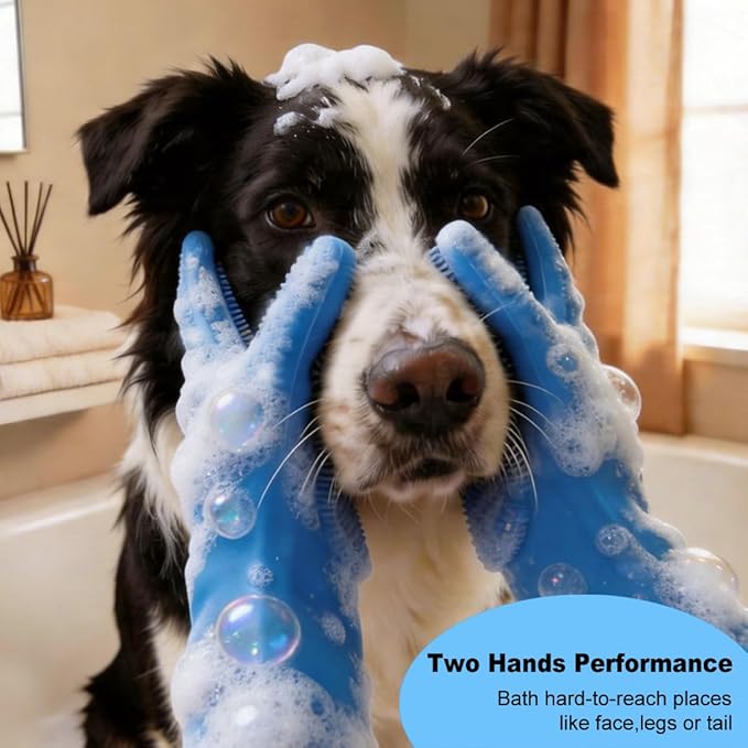 3PCS Dog Bath Supplies - Dog Washing Gloves and Pet Shampoo Brush, Wash Mitt with 3000 Soft Bristles, Adjustable Handle Scrubber for Bath, Massage and Grooming
