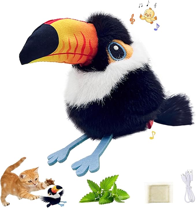 Interactive Cat Toys for Indoor Cats – Flying Bird Cat Toy, Flapping Bird Cat Toy with Chirping Sound,Interactive Flappy Bird Cat Toys,Rechargeable Touch Activated Flying Bird Cat Toys For Indoor Cats