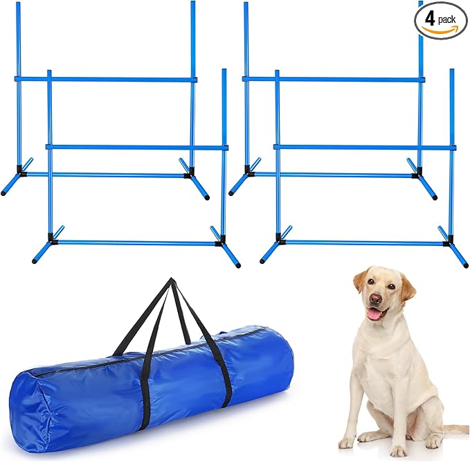 Shappy 4 Pieces Dog Agility Equipment with Adjustable Height Jump Bars Adjustable Dog Agility Jumps with Carry Bag Exercise Jumping Hurdles for Indoor Outdoor Course Game(Blue)