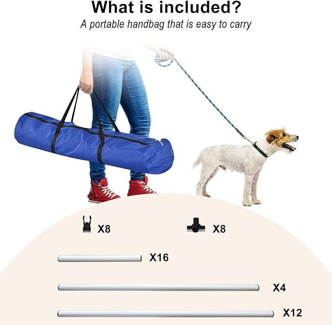 Dog Agility Jump Training Kit, Adjustable Hurdle Set with Storage Bag, Easy Setup Indoor Outdoor Obstacle Course Equipment for Dogs