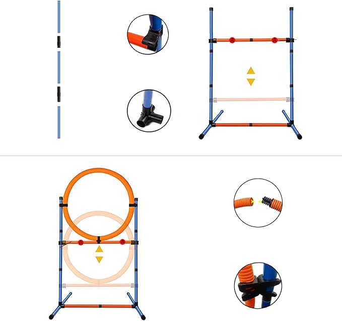 Dog Agility Equipment Set,Pets Agility Training Equipment,Weave Poles, Adjustable Hurdle, Jump Ring, Pause Box and Storage Bag