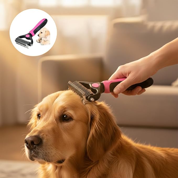 Sakerplus Double-Sided Pet Grooming Rake,Dematting Undercoat Rake for Dogs and Cats, 2-in-1 Dematting Comb, Pet Grooming Rake for Long Hair Pets (Blue, large+small)