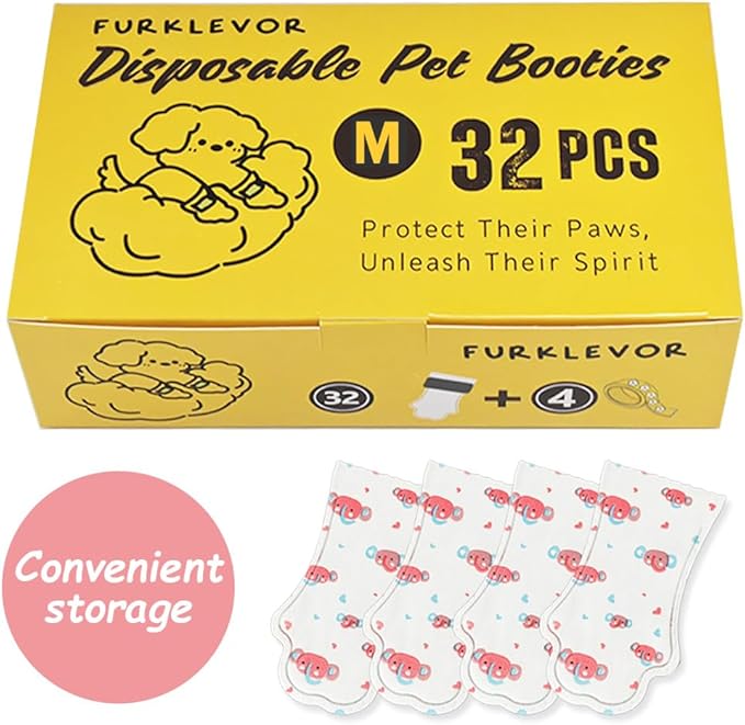 Disposable Dog Booties for Dogs Cats Paw Protector,Waterproof and Breathable with Adjustable Bandage,32Pcs Pet Booties for Small Medium Large Dogs Indoor & Outdoor Use(M,Paw Width:1.78~2.56inches)