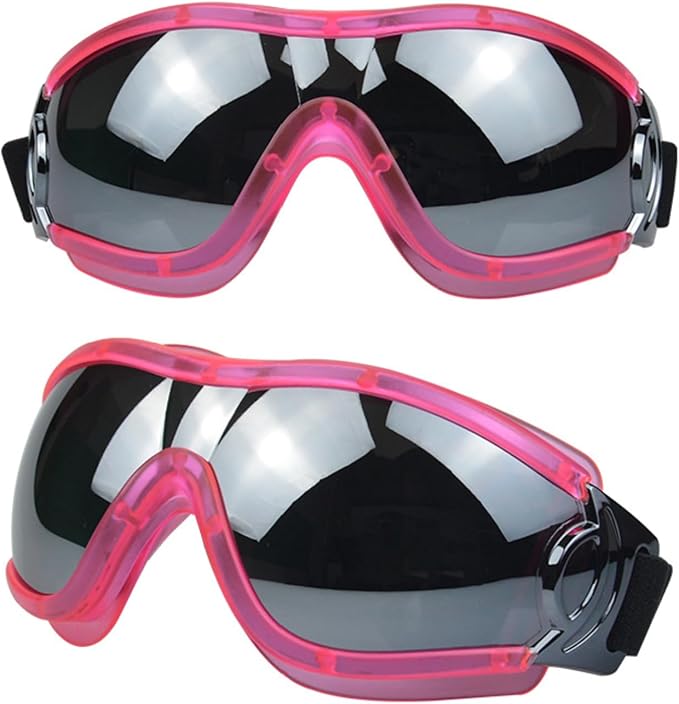 SANPLMG Dog Soft Sunglasses,Pet Goggles,Flexible Frame,Wind Proof,Dust Proof,Eye Protection,with Adjustable Straps,for Medium Dogs,for Long Snout Dogs Cycling,Ski,Motorcycle(1pack) (Pink/Dark Gray)