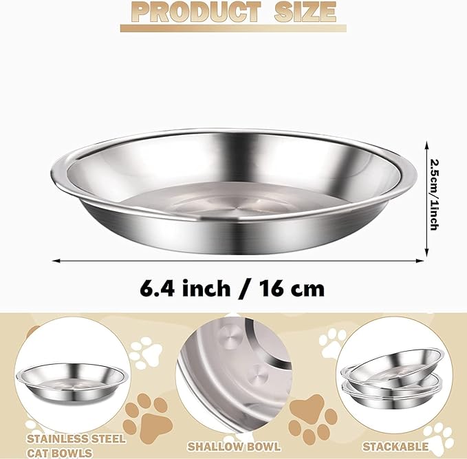 24 Pcs Stainless Steel Cat Bowls Shallow Pet Dish Food Replacement Whisker Relief Cat Water Dish for Small Dogs and Cats