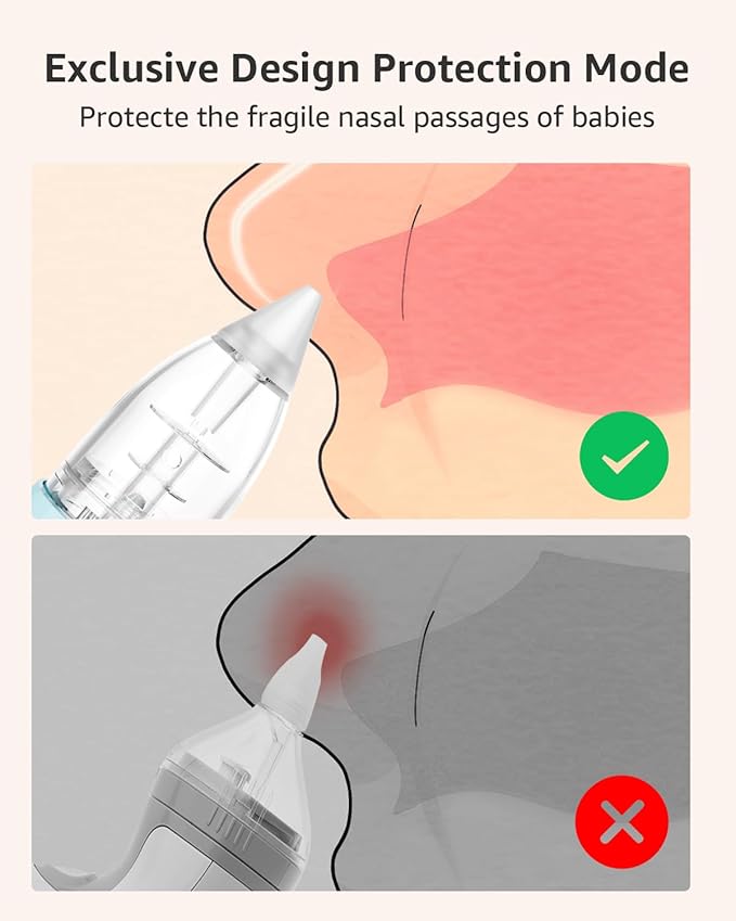 GROWNSY Nasal Aspirator for Baby with Protection Mode, Electric Nose Suction for Baby, Automatic Baby Nose Sucker with 3 Silicone Tips, Adjustable Suction Level, Music and Light Soothing Function