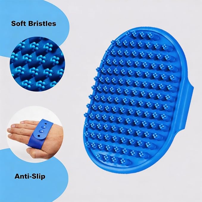 3PCS Dog Bath Supplies - Dog Washing Gloves and Pet Shampoo Brush, Wash Mitt with 3000 Soft Bristles, Adjustable Handle Scrubber for Bath, Massage and Grooming