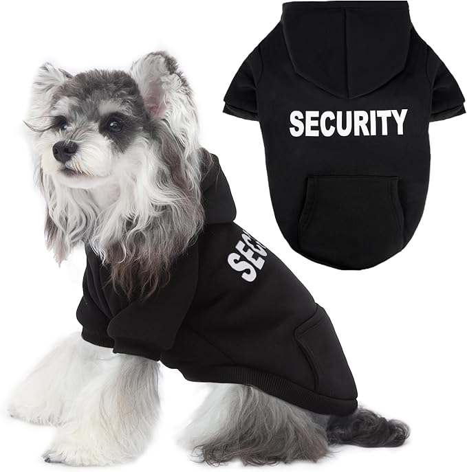 Dog Basic Hoodie Soft Dog Clothes Cold Weather Sweaters for Medium Large Dogs Cozy Fabric Warm Sweatshirt with Leash Hole for Boys (Security, Small (5-10 lbs))