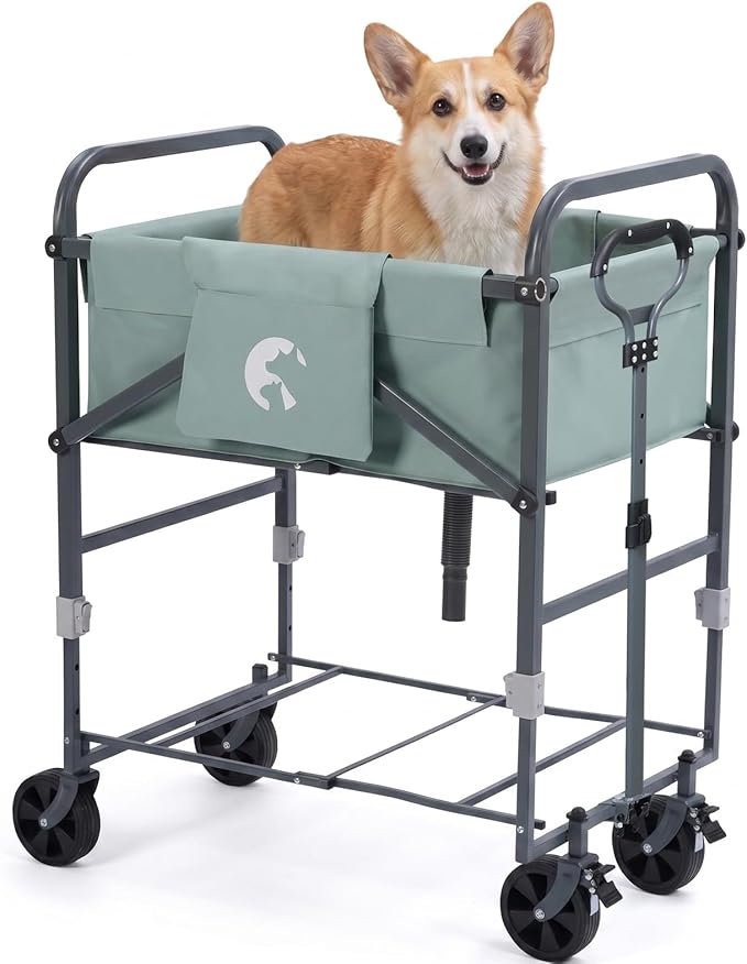 Elevated Dog Bath Tub for Small & Medium Dogs, 32.8"-40" 4-Level Adjustable Height Folding Pet Grooming Station with Wheels, Portable Dog Wash Station, 1000D PVC, Fits Dogs up to 33 lbs