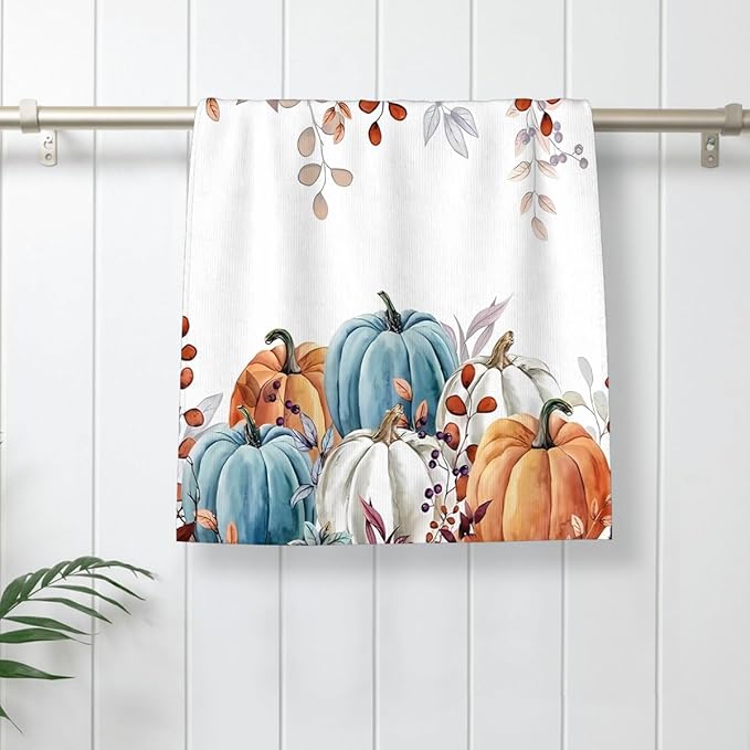 Fall Kitchen Towels Autumn Maple Leaf Pumpkins Dish Towel 16×24 Inch Soft Absorbent Farmhouse Thanksgiving Hand Cloths for Kitchen Drying Decore Set of 2