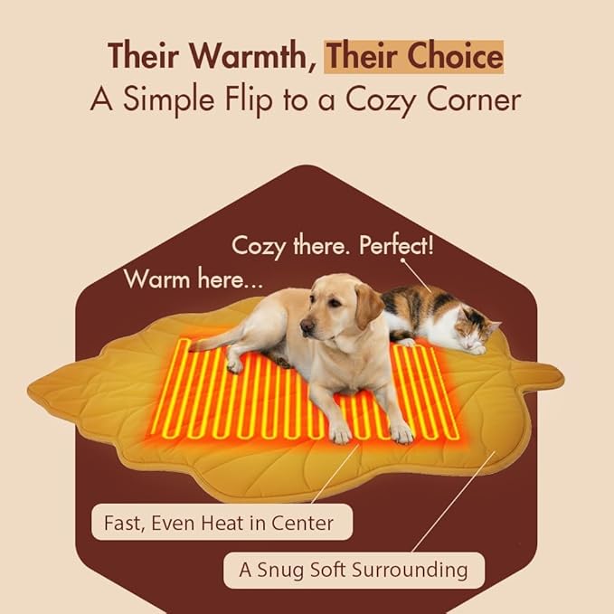 Vagascape Dog Bed, Waterproof Pet Bed with Removable Cover, Comfort Cat Dog Pad for All Seasons, Heating Yellow Maple-Leaf Shape Cat Mat with Nonskid Bottom(47"x36")