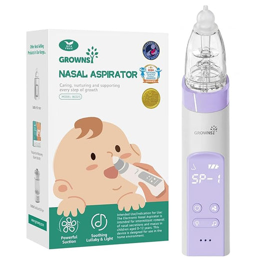 GROWNSY Nasal Aspirator for Baby, Electric Baby Nose Sucker, Automatic Nose Cleaner with Larger Suction Chamber and More Powerful Suction, Music and Light Soothing Function, Purple