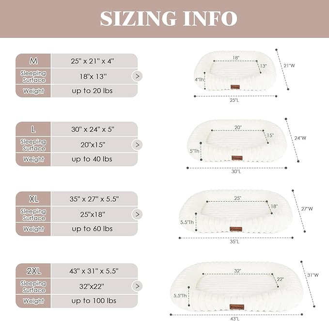 Orthopedic Dog Bed for Extra Large Dogs, Comfort-Sided Calming Pet Bed Couch with Breathable Memory Foam, Plush Faux Rabbit Fur & Anti-Slip Bottom, Machine Washable, 43"x31"x5.5", Cream
