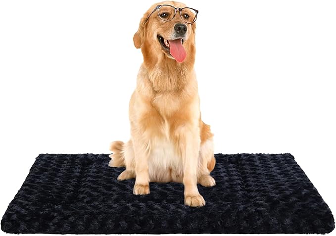 Washable Dog Bed Reversible Dog Beds for Crate Soft Fluffy Kennel Pad Anti-Slip Pet Sleeping Mat for Large Jumbo Medium Small Dogs (Black, 42.00" x 28.00" x 1.50")
