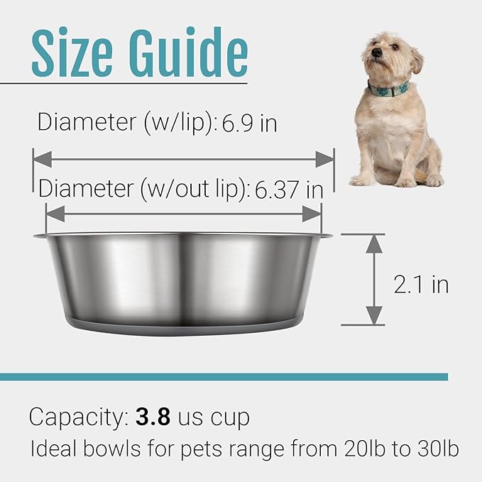 PEGGY11 Nonslip Stainless Steel Dog Bowls, 3.8 US Cup, 2 Count