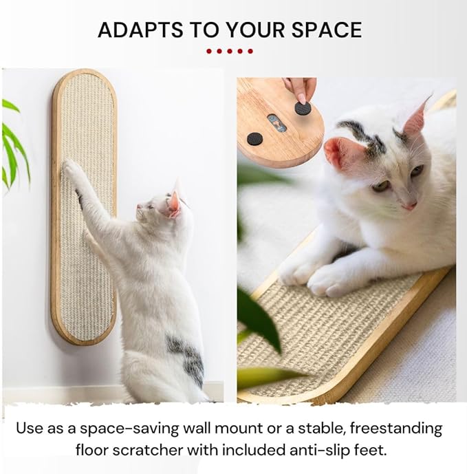 7 Ruby Road Indoor Cat Wall Scratcher — Multidirectional Sisal Scratch Pad & Board for Furniture Protection, Space-Saving Wall or Floor Use, Solid Rubberwood, All Breeds (Cream)