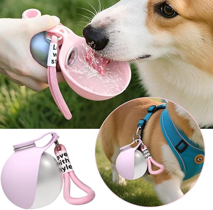 Foldable Pet Water Bottle for Travel,2-in-1 Portable Dog Water Bottle with Foldable Bowl,Leak-Proof 304 Stainless Steel Travel Hydration Station 10oz for Pets,Compact Feeder for Walking Camping Daily