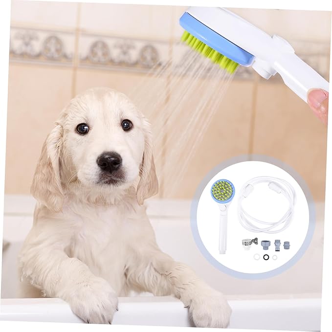 Abaodam Dog Shower Sprayer with Hose and Massage Brush Abs Pet Bathing Tool for Long Hair Rain Like Stream for Gentle Rinse and Easy One Hand Control