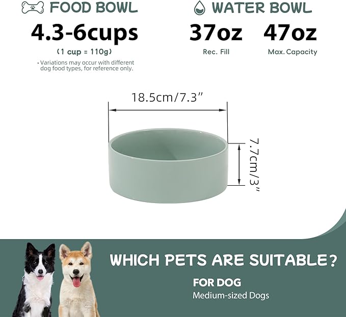 Havniva 7.3inch Ceramic Dog Bowls Dog Food Bowl for Medium Breed Dog Food and Water Bowl Non-Slip Dog Dish Large Capacity Feeding Pet Water Bowl