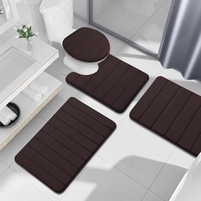 Buganda Memory Foam U-Shaped Contour Toilet Rugs, Non Slip Absorbent, Thick Soft Washable Bathroom Mat, Floor Carpet Bath Rugs Mat for Toilet Base (24" x 24", Brown)