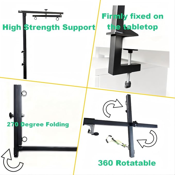 Dog Grooming Arm with Hammock Rotatable, Foldable Adjustable Height Dog Grooming Table Arm and Restraint Leashes for Small Medium Dogs at Home or Salons