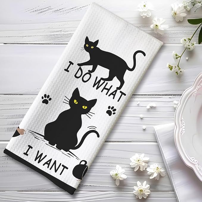Rebellious Cat Kitchen Towels - Quick-Dry 'Unapologetic Independence' Decorative Kitchen Hand Towels Featuring Mischievous Feline Antics Art, Decorative Dish Towel for Cat Ladies & Unbothered Pet Moms