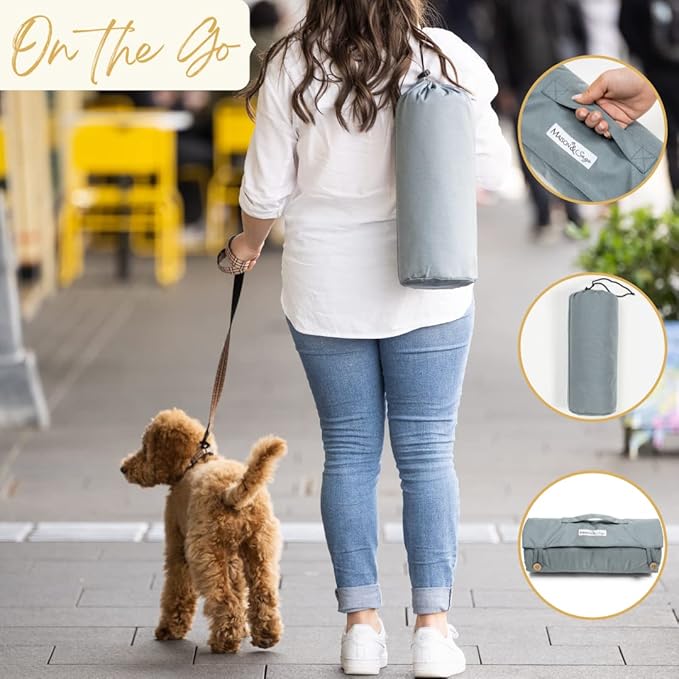 Dog Travel Mat - Portable Waterproof Foldable Dog Bed for Home, Car, Crate & Outdoor - Washable Roll Up Pet Mat for Medium & Large Dogs (39"x30") - Includes Carry Bag