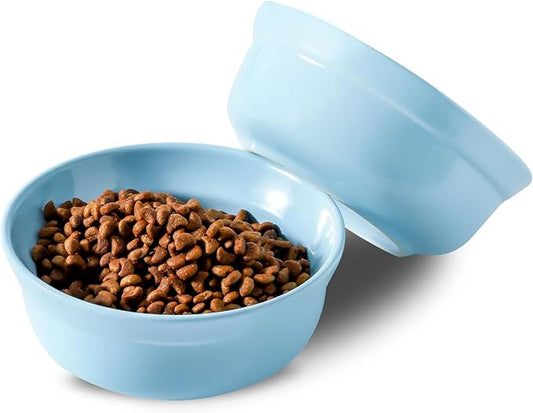 5.3 Inch Blue Ceramic Small Dog Bowl Sets - Porcelain Wide Mouth Cat Food or Water Bowls, Cute Feeding Bowls for Indoor Small Size Dog, for Wet or Dry Food