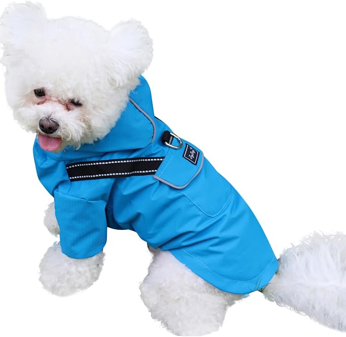JoyDaog Premium Dog Raincoat with Hood for Medium Dogs,Outdoor Sports Waterproof Dog Rain Jacket,Puppy Raincoat with Pockets,Blue M