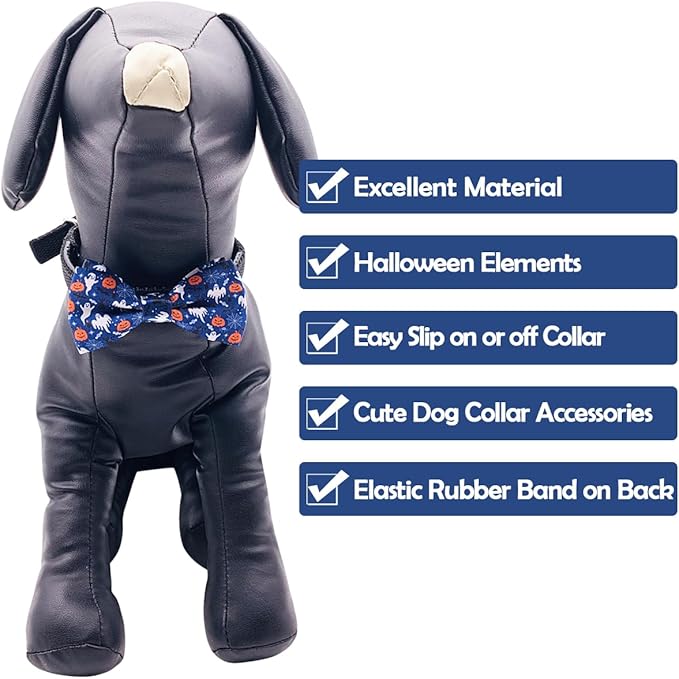 PET SHOW 10pcs Halloween Large Dog Bow Ties for Medium Big Detachable Dogs Bowties with Elastic Bands Attach to Collar Pet Grooming Collar Attachment Accessories