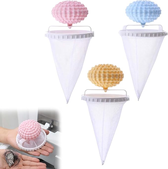Washing Machine Lint Catcher, 3 Pack Pet Hair Remover for Laundry, Reusable Floating Hair Filtering Mesh Balls,Pink