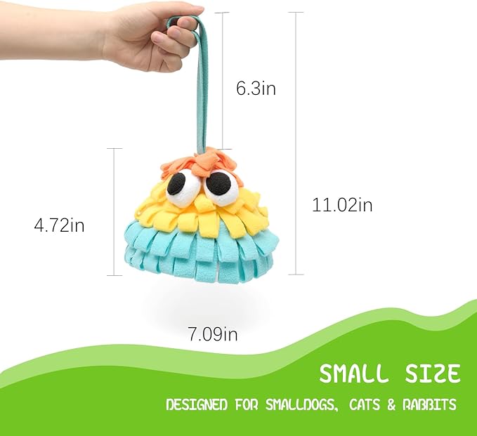 Squeaky Dog Snuffle Toy, Interactive Hide and Seek Food Puzzle for Boredom Relief, Slow Eating & Mental Enrichment, Monster Snuffle Ball for Small Dogs(Orange-Yellow-Blue)