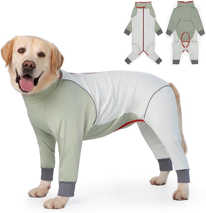 Dog Onesie Coat - Water-Repellent & Stretchable, Dirt-Resistant Outdoor Puppy Suit with Reflective Strips | Controls Shedding | for Small, Medium, Large Dogs (Beige, 6XL(Weight 85-100 lbs))