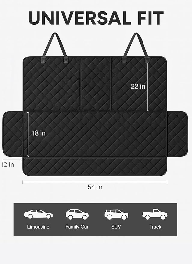 fidozen Waterproof Dog Car Seat Cover for Back Seat: Suitable for Small and Large Dogs, Large Size Hammock and Pet Protector, Backseat Protector for Cars (BLK(Split Bench, Standard (54" W x 58" L))