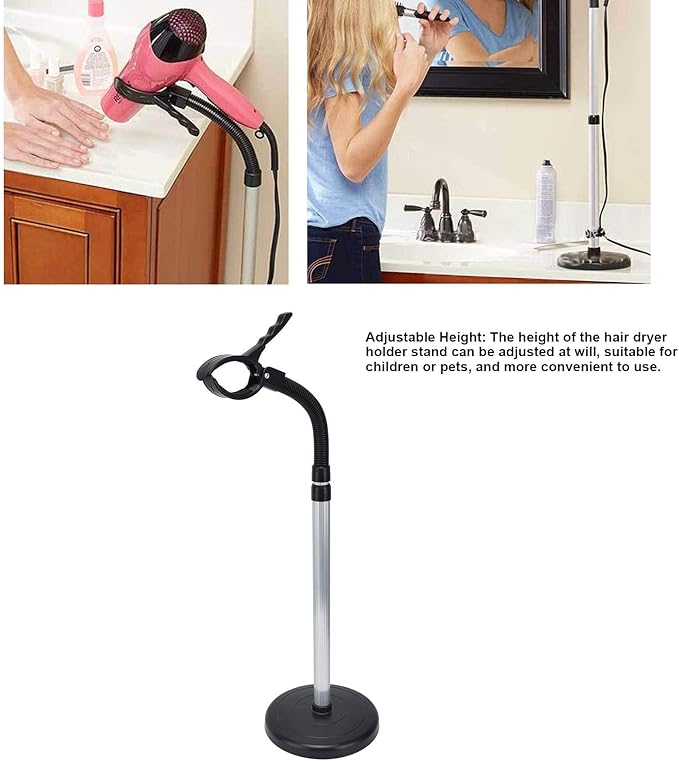 Hands Free Hair Dryer Stand with 360 Degree Rotation Gooseneck Adjustable Height Heavy Duty Base for Home Salon Use