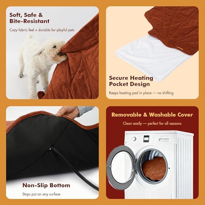 Vagascape Dog Bed, Waterproof Pet Bed with Removable Cover, Comfort Cat Dog Pad for All Seasons, Heating Red Shell Shape Cat Mat with Nonskid Bottom(57"x47")