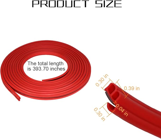 Osilly Car Door Rubber Seal Strip, 32.8Ft Self Adhesive Weather Stripping Automotive Edge Trim, Weatherstrip Soundproof Vehicle Tailgate Window Sealing Cover, Universal for SUV RV Truck (Red)