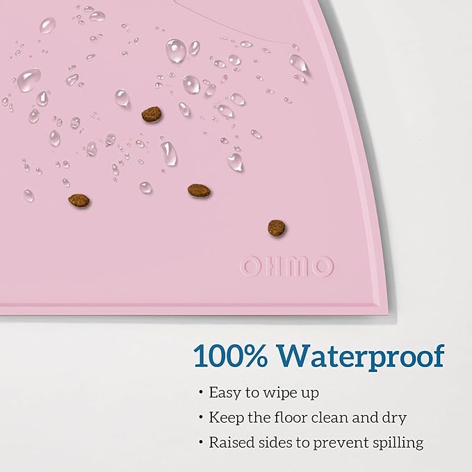 OHMO - Cat Food Mat, Silicone Pet Feeding Mat for Floor Non-Skid Waterproof Dog Water Bowl Tray, Easy to Clean Pet Placemat (Pink, 20 * 12'')