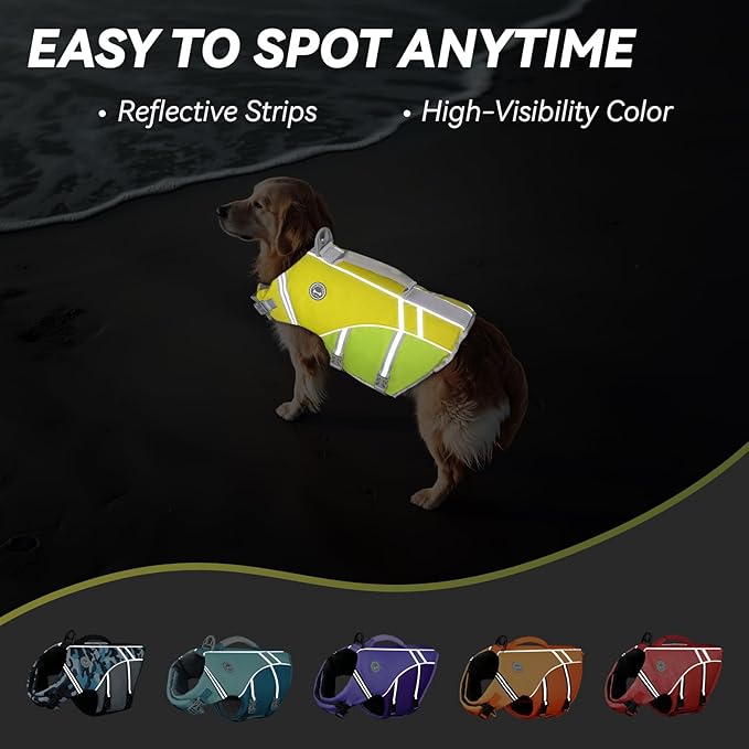 VIVAGLORY Sports Style Dog Life Vest, Dog Life Jacket for Swimming & Boating, Ripstop & Buoyancy for Puppy Doggy, Lifejacket with Handle, S, Yellow Grey