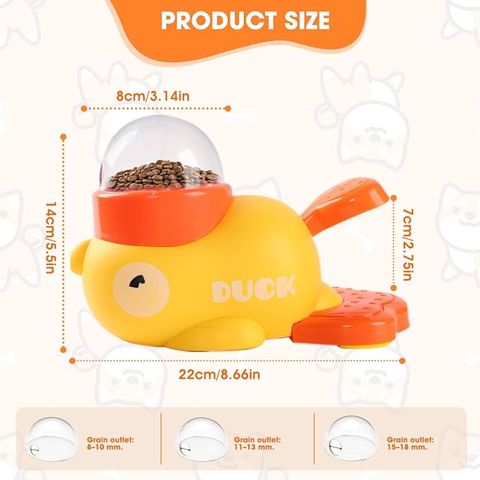 Interactive Dog Treat Dispenser Toy, Duck Shape Puzzle Feeder with Press Button and Rotating Design, Slow Feeding Game for Cats,Dogs,Other Pets