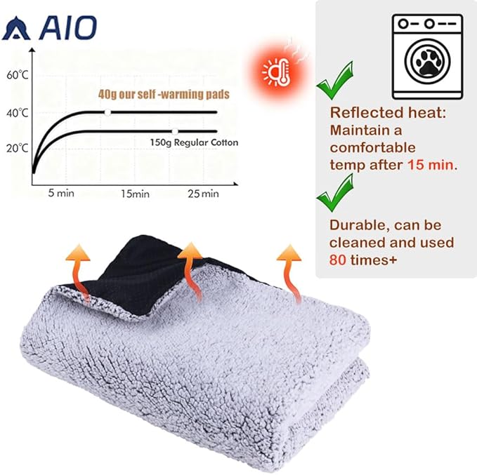 AIO Heated Cat Bed Self Warming Pet Bed Heating Mat Advanced Extra Warm Thermal Pet Pad for Outdoor Pets with Removable Cover Washable Non Electric Self Warming Cat Bed Gray 19.7"*27.6"